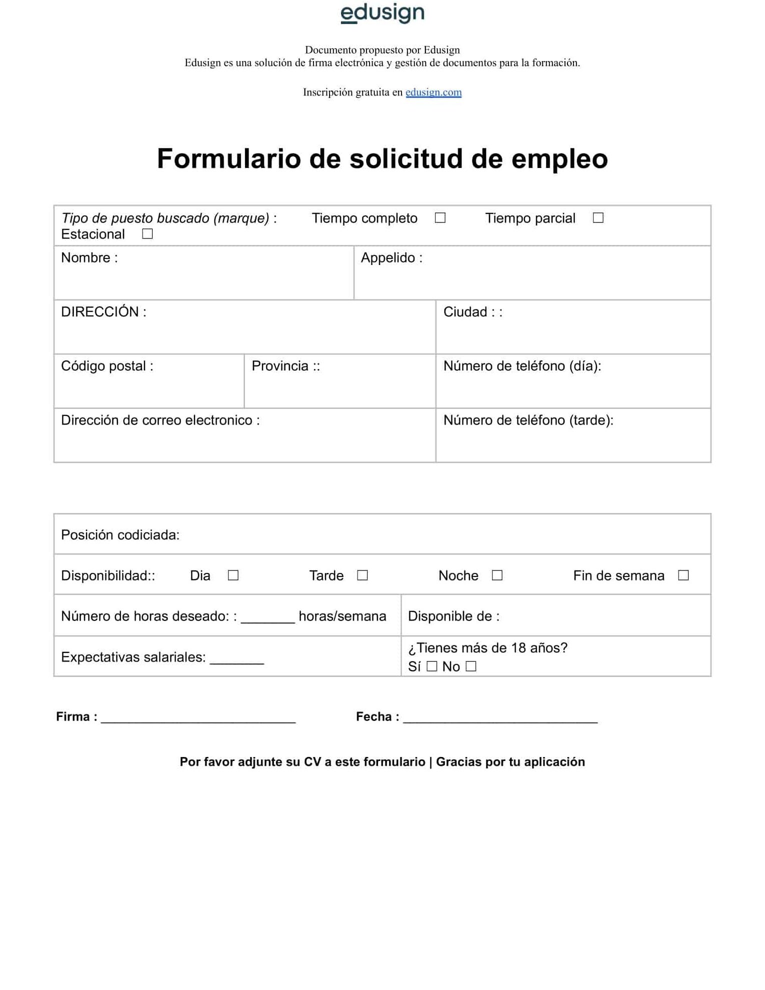 Modelo de solicitud de trabajo simple en Word